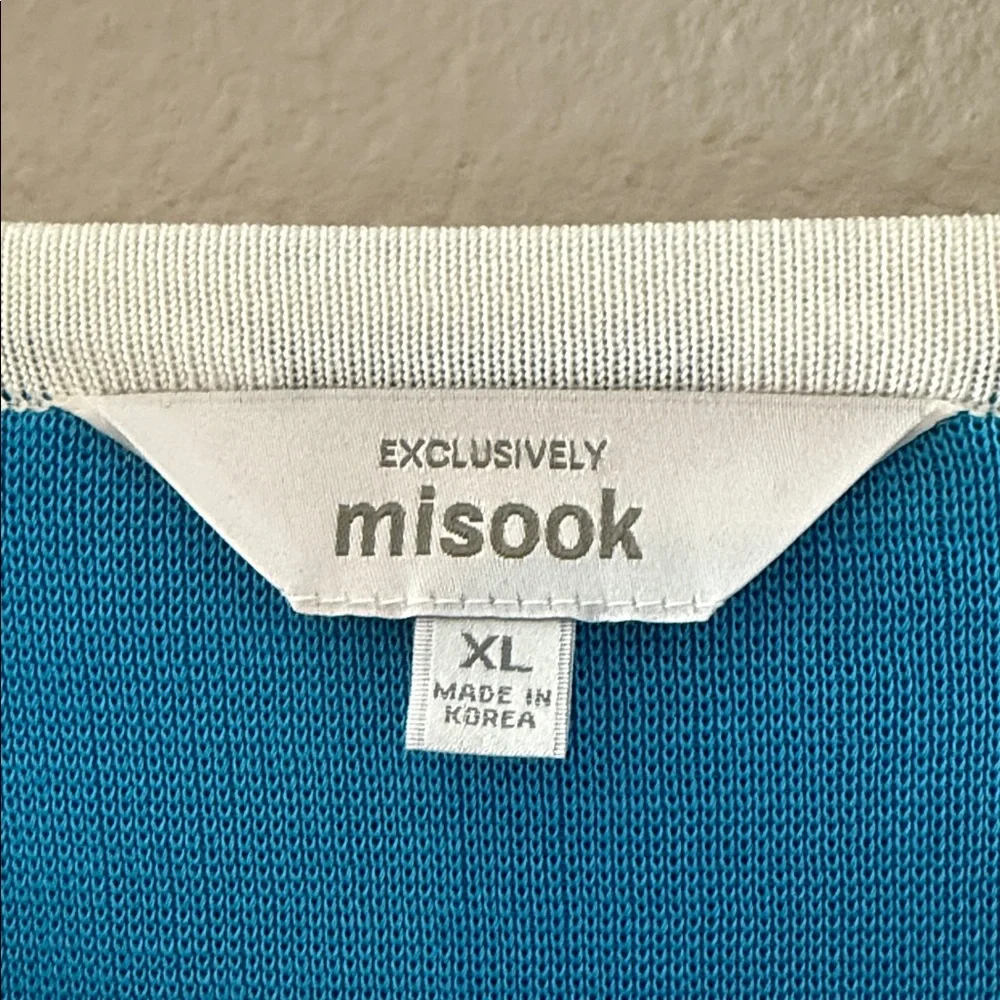 Exclusively Misook Blue and Lime Green Cardigan Sweater XL Vintage